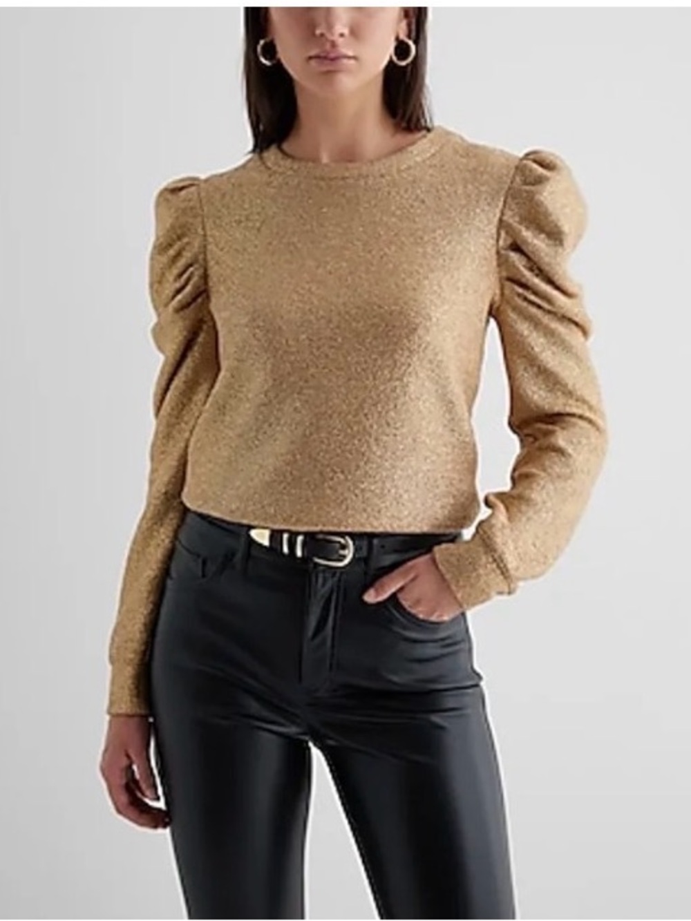 Express Gold Metallic Crew-Neck Sweater Size S